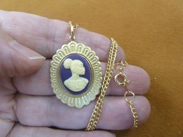 (CA30-17) RARE African American LADY purple + ivory CAMEO brass Pendant necklace - £19.84 GBP