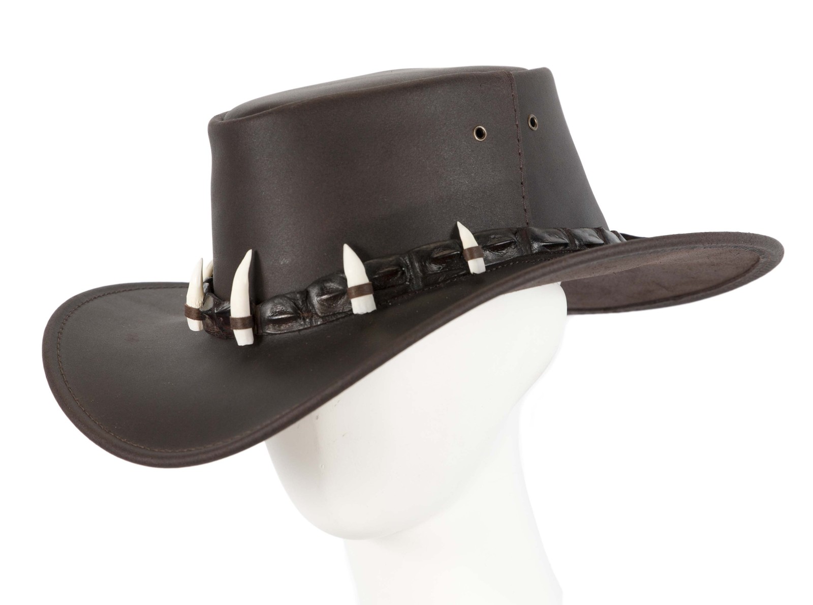 Real Australian Leather Crocodile Dundee Hat  Crocodile Teeth Made in Au... - $99.95