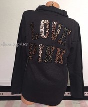 Victoria&#39;s Secret Pink Leopard Cheetah Bling Dark Gray High Low Half Zip - Small - £88.46 GBP