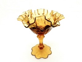 Fenton Amber Glass 6&quot; Comport, Dusty Rose Pattern, Ruffled Rim, FNT211 - £11.52 GBP