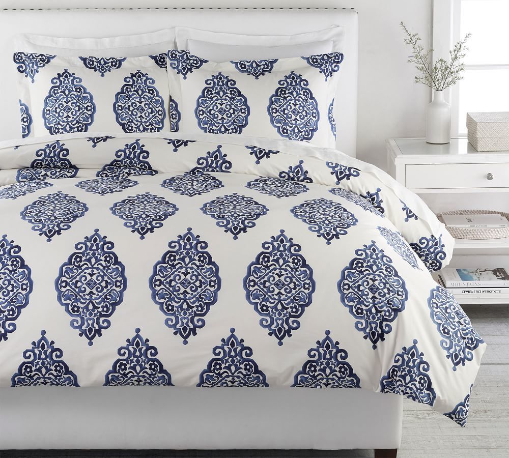 Pottery Barn Asher Medallion Twilight 3-PC Full/Queen Duvet Cover Set - £109.63 GBP