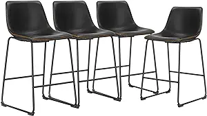 26 Inch Counter Height Bar Stools Set Of 4, Modern Faux Leather High Bar... - $305.99