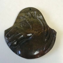 Finely Carved Mustard &amp; Brown Horse Head Stone Pendant or Other Use – 2 and 3/8t - £30.00 GBP