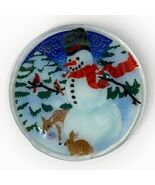 Vtg Handcrafted Fused Glass Christmas Plate Snowman Deer Cardinals 8” USA - €15,59 EUR