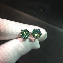 925 Sterling Silver Round Total 2 ct Diamond Emerald Earrings Female 6 Prong Dia - £75.00 GBP