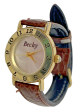 Vintage BECKY Women Watch Gold Tone Stainless Steel Classic Brown Leathe... - £5.44 GBP