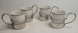 Espresso Porcelain Cups Set of 4 with Silver Toned Handled Holders England - £26.86 GBP