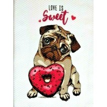 Love is Sweet Valentine&#39;s Day Pug Kitchen Towels Heart Doughnut 2-Pc Cotton NEW - £13.89 GBP