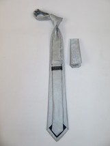 Mens Narrow Tie/Hankie Set Woven Vito Rofolo VTR-104 Silver Gray Paisley image 2
