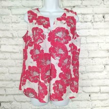 Crosby Top Womens Medium Pink White Floral Sleeveless V Neck Pleated Career - £9.96 GBP