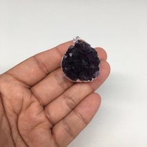 22.1g,1.7&quot;x1.1&quot;Natural Rough Amethyst Druze Pendant Silver Plated @Brazi... - $10.00