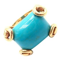 Authentic! Gucci 18K Yellow Gold Large Turquoise Horsebit Ring - £3,524.12 GBP