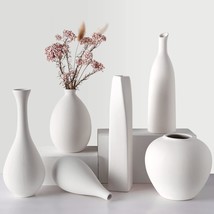 Cucumi Ceramic Vase Small White Modern Flower Vases Set Of 6 Rustic Decorative - £33.52 GBP