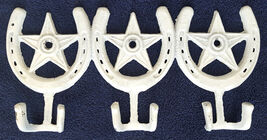 Horseshoe Coat Rack-Star-White-3 Double Hooks-Hat Wall Hanger-Country Ar... - $20.99