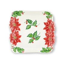 Christmas Serving Tray Platter Plate Dish Poinsettia Flowers Hand Painte... - $15.15