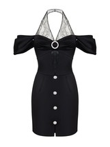  VNeck Bow  work Bodycon Fashion Dress Summer Sleeveless Split Halter Cutout Mid - £100.06 GBP