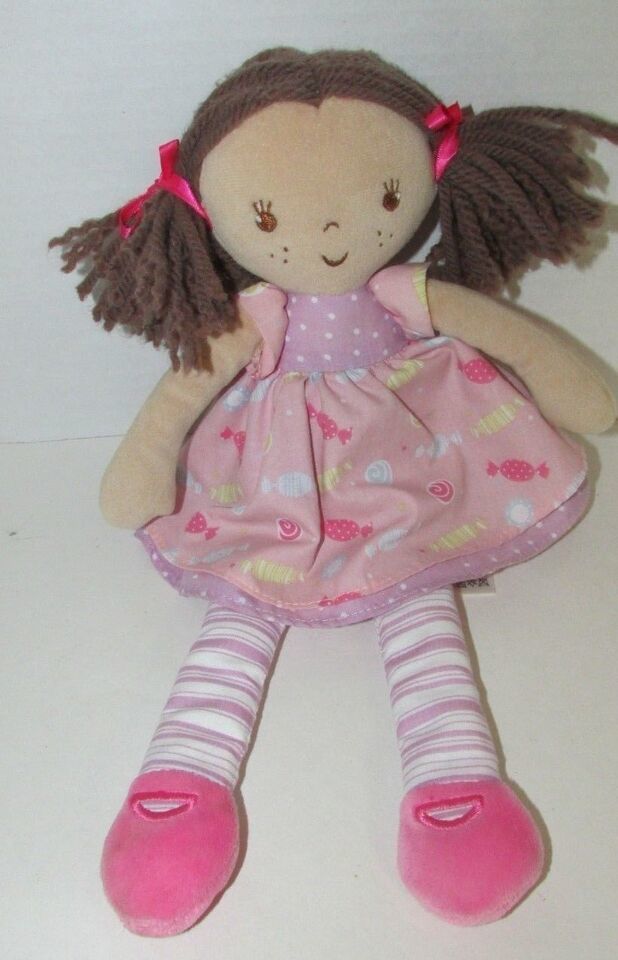 Primary image for Marks Spencer Plush Rag Doll brown yarn hair pink candy dress purple stripes