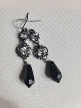 Vintage Womens Jewelry Earrings VTG Dangle Black Crystal - £9.71 GBP