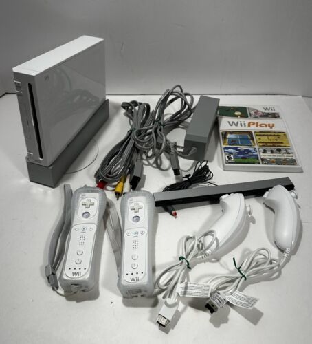 Nintendo Wii Console Bundle Remotes Tested Works RVL-001 2006 + Wii Play Game - $88.10