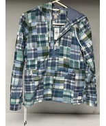 LL Bean Madras Plaid Hoodie Womens XS Blue Patchwork Anorak Jacket Cotto... - $527.38 MXN