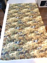 Hand Made Quilt 48 X 60&quot; Horse Print cotton Fiberfill batting? Green Bac... - $28.40