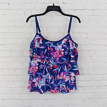 Maxine Of Hollywood Tankini Top Womens 14 Blue Floral Tiered Tropical Sw... - $24.99