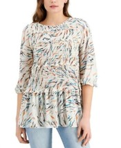 MSRP $50 Fever Printed Ruffled Ruched Top White Size Large - £17.35 GBP