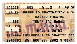 Entrance &amp; Oates Concert Ticket Stub November 30, 2002 Atlantic City New Jers... - £32.81 GBP