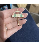 VINTAGE WHITE STRIPED UMBRELLA PIN BROOCH GENTLY USED - $7.20