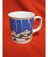 Retro Winter Snow Log Cabin &amp; Mountain Blue Sky Ceramic Mug Vintage Chri... - £9.46 GBP