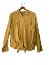 Thread + Supply Womens Shirt Gold Tie Front Button-Up Blouse Long Sleeve Size M - £9.81 GBP