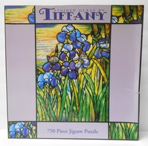 Tiffany Stained Glass Blue Iris Flowers 750 Pc Jigsaw Puzzle Pre Owned Sealed Pk - $44.95