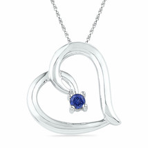 Sterling Silver Womens Round Lab-Created Blue Sapphire Heart Pendant 1/8 Cttw - £40.80 GBP