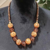Womens Fashion Brown Clear Crystals, Wooden Beads, Leopard Print Beads Necklace - £22.31 GBP