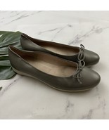 Ecco Womens Ballet Flats Size 38 Silver Gray Leather Bow Trim Comfort - $52.79 CAD