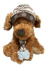 Hugfun International Shaggy Brown Dog Brown/Blue Nordic Style Scarf Hat 10 inch - £10.05 GBP