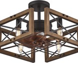 Farmhouse Ceiling Fans With Lights, Wood Flush Mount Ceiling Fan, And Ki... - $142.98