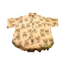 Vintage Silk Icon Men`s Shirt Hawaiian 100% Silk Beige Short Sleeve Butt... - £15.70 GBP