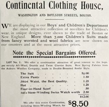 Continental Clothing House Boston 1894 Advertisement Victorian Clothes A... - £11.78 GBP