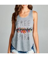 Free Spirit Feather Boho Bohemian Graphic Grey Tank Top Large - €21,25 EUR