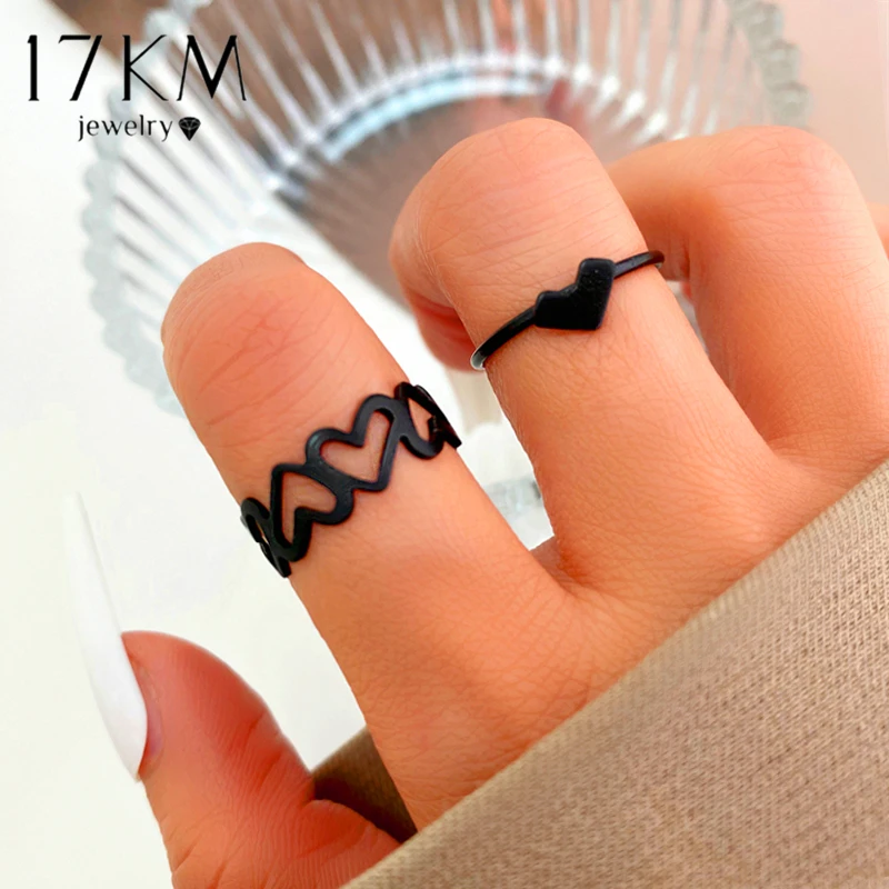 Vintage Black EMO Punk Ring Simple Minimalist Finger Rings Set for Women 17KM Ge - £13.60 GBP