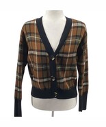 Marled Medium Plaid Button Cardigan Brown Black V-Neck Long Sleeve Soft ... - $36.89 CAD