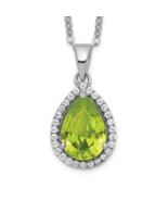 Sterling Silver Rhodium-plate Polished Simulated Peridot and CZ 18 inch ... - $140.12