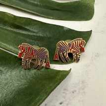 Laurel Burch Vintage Wild Zebra Earrings Gold Tone Purple Stripe Studs Animal - £15.81 GBP