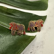 Laurel Burch Vintage Wild Zebra Earrings Gold Tone Purple Stripe Studs Animal - £15.02 GBP