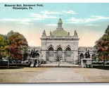 Memorial Hall Fairmount Park Philadelphia PA UNP DB Postcard N20 - $2.92