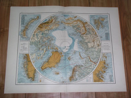 1912 Antique Map Of North Pole Arctic Alaska Greenland Svalbard Spitsbergen - $36.87