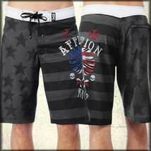 Affliction Eagle US Flag Stars Stripes Men Board Short Swim Trunk Black SZ 30-40 - £48.89 GBP