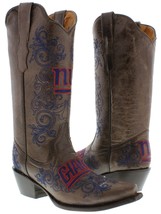Womens NFL Collection New York Giants Brown Leather Western Cowboy Cowgirl Boots - £70.61 GBP