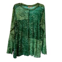 Logo Layers Womens Green 1X Mesh Leopard Long Sleeve Patchwork Pullover ... - $28.71